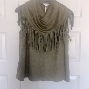 TCEC Olive Fringe Tank Top Large NWT